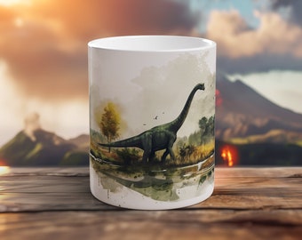 Brachiosaurus Mug Dinosaur Art Coffee Cup Dino Enthusiast Gift Handcrafted Mesozoic Wildlife Present Unique Brachio Art Gift