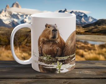 Capybara Mug Riverside Resting Scene Watercolor Print Ceramic Coffee Cup Nature Lover Gift River Expedition Morning Coffee Unique Mug
