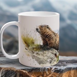 Marmotmok Alpine Adventure Keramische koffiekop Charmant marmotontwerp Cadeau voor buitenliefhebber Camping Mountain Retreat