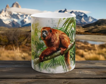 Red Howler Monkey Mug Jungle Symphony Watercolor Coffee Cup Wildlife Enthusiast Gift Rainforest Retreat Animal Lover Morning Coffee