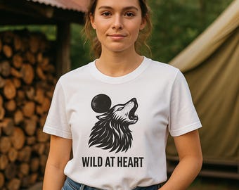 Wild at Heart T Shirt Wolf Graphic Tee Spirit Animal Shirt Nature Lover Gift Wilderness Outdoor Adventure Free Soul Unisex Top