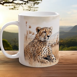 Cheetah Cat Lover Mug African Coffee Cup Perfect Gift Wildlife Enthusiast Enjoy Coffee Wild Animal Art Unique Ceramic Mug