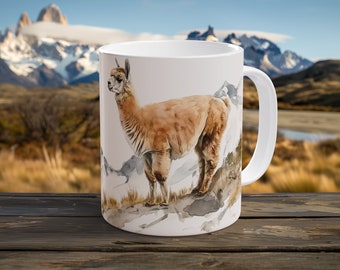 Alpaca Mug South American Wildlife Coffee Cup Andes Mountain Scenery Hand Painted Alpaca Lover Gift Unique Animal Art Gift for Mom Dad