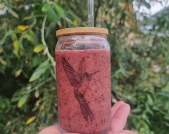 Hummingbird Glass Bird Lover Sipper Nature Inspired Glassware Unique Hummingbird Design Transparent Cup Bridesmaid Gift Botanical Drinkware