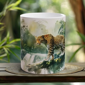 Leopard Majesty Mug Artisanal Ceramic Coffee Cup Wildlife Enthusiast Gift Morning Brew Big Cat Lover Unique Animal Art Mug