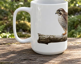 Sparrowhawk Bird Coffee Mug – Detailed Perched Raptor on White Ceramic