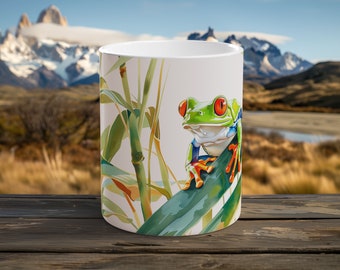 Red Eyed Tree Frog Mug Rainforest Serenity Scene Watercolor Coffee Cup Wildlife Enthusiast Gift Jungle Escape Morning Coffee Mug