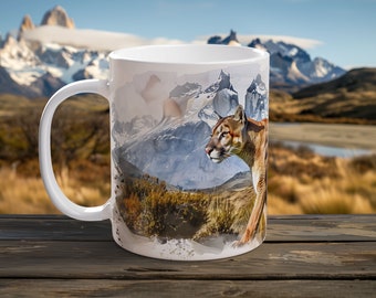 Puma Mug Wilderness Majesty Watercolor Coffee Cup Adventure Seeker Gift Mountain Retreat Mug Sunrise Sip Nature Lover Outdoor Art