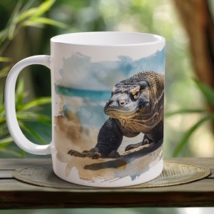 Komodovaranen mugg handgjord keramisk kaffekopp reptil entusiast gåva morgonbrygd unik djurälskare djurkonst mugg