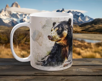 Spectacled Bear Mug Mountain Majesty Watercolor Coffee Cup Wilderness Admirer Gift Bear Design Nature Lover Mountain Escape Morning Mug
