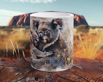 Koala Rainforest Explorer Mug Watercolor Print Ceramic Coffee Cup Nature Enthusiast Gift Jungle Adventure Wildlife Photography Mug