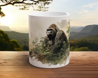Mok gorilla-wildernis Afrikaanse natuur keramische koffiekop Uniek cadeau voor natuurliefhebbers natuurliefhebbers Outdoormok