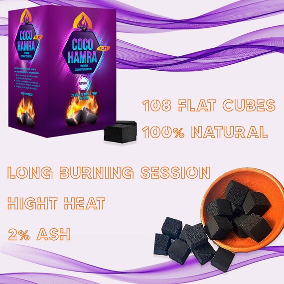 Coco Zeal Natural Coconut Hookah Charcoal – 120 Flat Cube Coals, 1 KG Box