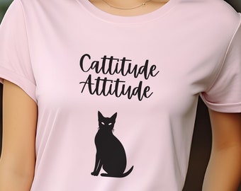Cattitude Attitude T-shirt Top, T shirt for Special Cat Mom, Soft Cotton Tshirt, Short sleeve Tee for Her, Mothers Day Top for Gift Giving