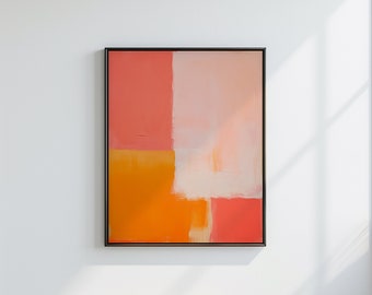 Large Abstract Pastel Pink, Bold Orange Color Blocks Painting, Aesthetic Modern Wall Art | Minimalist Wall Prints | Digital Download