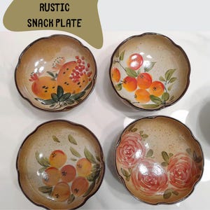 Rustic Hand-Painted Ceramic Bowls | Floral Bowls for Dessert or Side Dish | 5-Inch Decorative Snack Bowl