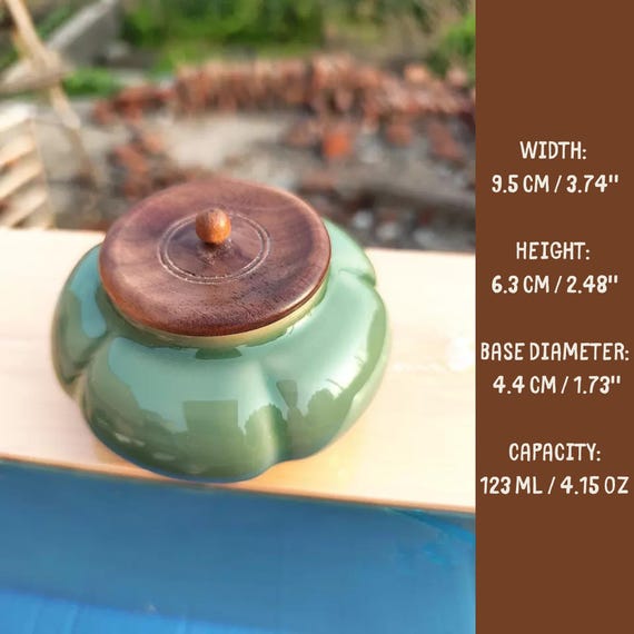 グリーン陶器かぼちゃ茶筒：青磁釉、木製蓋 - Etsy 日本