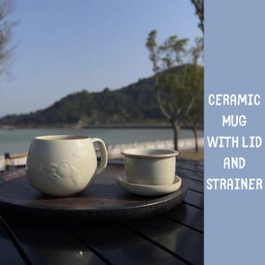 Handmade Ceramic Tea Mug with Infuser and Lid: Embossed Floral Design