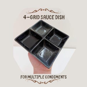 Ceramic 4-Grid Sauce Dish – Japanese Style Dipping Plate for Condiments, Spices & Appetizers – Glazed Soy Sauce Tray – Dishwasher Safe