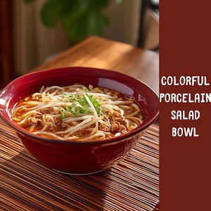 Red Porcelain Rustic Serving Bowl – Rustic Colorful Ramen Bowls | Asian Style Bowl – Rustic Handmade Bowl – Dishwasher & Microwave Safe