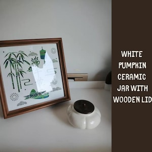 White Ceramic Pumpkin Shaped Tea Canister with Wooden Lid – White Jar for Loose Leaf Tea, Spices & Herbs – Minimalist Tea Storage