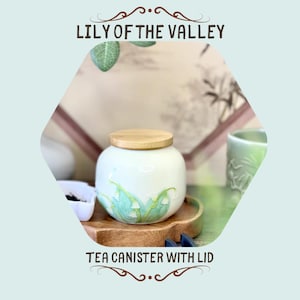 Lily of the Valley Ceramic Tea Canister with Lid – Hand-Painted Floral Jar – Herb or Spice Storage – Cottagecore Kitchen Decor