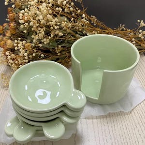 Green Stackable Bowl for Soy Sauce, Condiments | Ceramic Soy Sauce Dish Set – Set of 6 – Honey, Cream, Gray, Green– Dipping Bowls