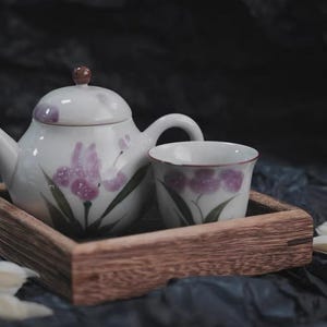 Floral Asian Gong Fu Tea Set | Hand-Painted Ceramic Teapot Set with Cup – Floral Design – Small Chinese Teapot for Two