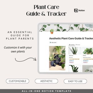 May include: A screenshot of a Notion template for plant care. The template is designed to be both customizable and aesthetically pleasing. It includes a section for adding plants, a section for tracking plant care, and a section for details about each plant. The template is easy to use and can be customized to fit the needs of any plant parent.