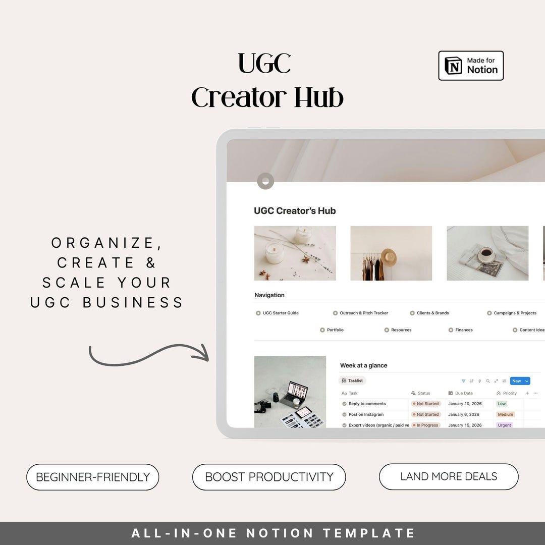 UGC Creator Notion Template | Brand Deal Tracker, Content Planner & UGC ...