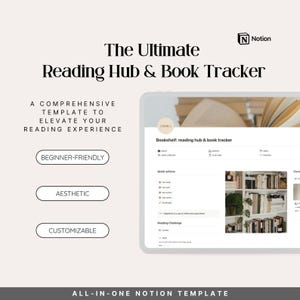 Modello di diario di lettura Notion, diario di lettura digitale, tracker di lettura di libri, modello di nozione estetica per recensioni di libri, organizzatore di libri Notion