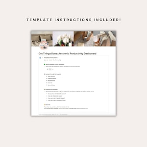 Built-in template instructions inside the Notion productivity planner — how to add the template to your workspace, navigate tasks, projects, calendar and notes sections, customize covers and icons, and add a Spotify playlist and Pomodoro timer. Setup guide included directly in Notion.