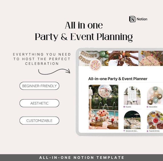 Notion Party Planner | Birthday, Baby Shower & Bachelorette Event Organizer Template