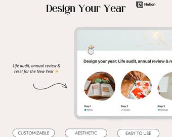 Modello di revisione annuale di Notion / Audit di vita, Vision Board e pianificazione degli obiettivi SMART