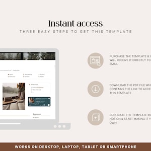 How to access the Notion Writing Template after purchase — download the PDF from your Etsy account, click to duplicate to your free Notion workspace, and start planning your novel in minutes. Works on desktop, tablet and mobile.