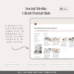 Notion Client Portal Template for Social Media Mangers, Client Portal Hub, Social Media Planner, Client Onboarding Template, Social Media