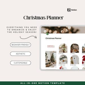 Plantilla navideña de Notion, planificador de vacaciones de Notion, organizador digital de vacaciones, rastreador de regalos, gestión de regalos, tarjetas, decoraciones, presupuesto, eventos