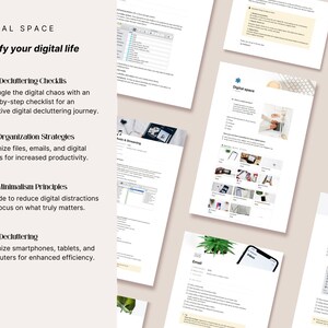 Digital Space section of the Notion decluttering guide — step-by-step digital declutter checklist for phone, computer, laptop and tablet. Covers files, emails, photos, music, social media and documents. Digital organization strategies and digital minimalism principles to simplify your online life.