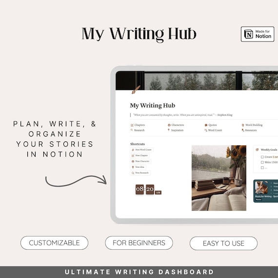 Notion Writing Template | Novel Planner, Book Outline & Character Development Tracker