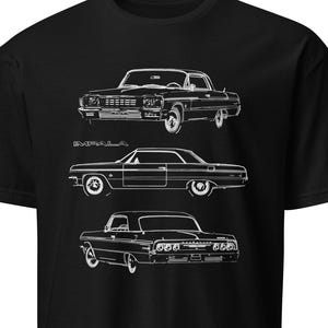 1964 Chevy Impala SS-eigenaar cadeau antieke auto Outline Art T-shirt met korte mouwen