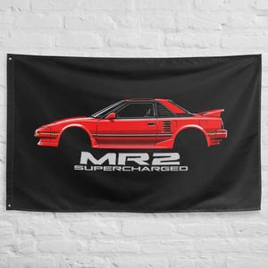 MR2 Supercharged AW11 Wall Flag Banner 34x56 Red T-Top JDM Sports Car