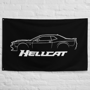 Challenger Hellcat väggflagga | Modern muskelbilsgaragedekor