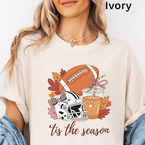 Tis the Season Comfort Colors T-Shirt | Fall Football Lover Tee, Pumpkin Spice Latte Shirt Cozy Autumn Game Day Top Cute Fall Gift for Women