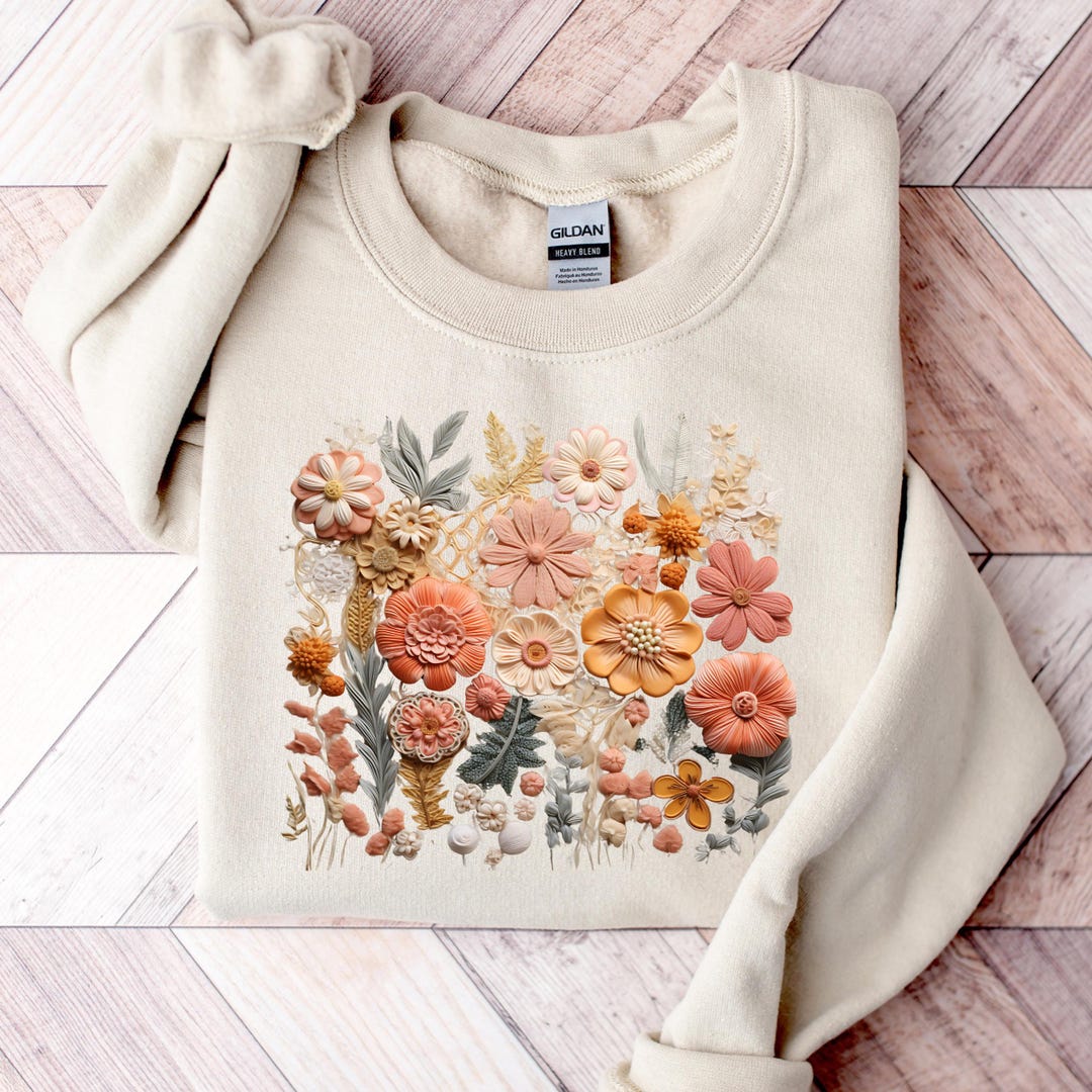 Boho Wildflower Sweatshirt Floral Women Sweater Pressed Flowers Gift ...