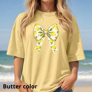 Coquette Lemon Bow Comfort Colors T-Shirt, Cute Lemon Bow Shirt with Long Tails, Fruit Aesthetic Tee for All Seasons, Unisex Gift for Her