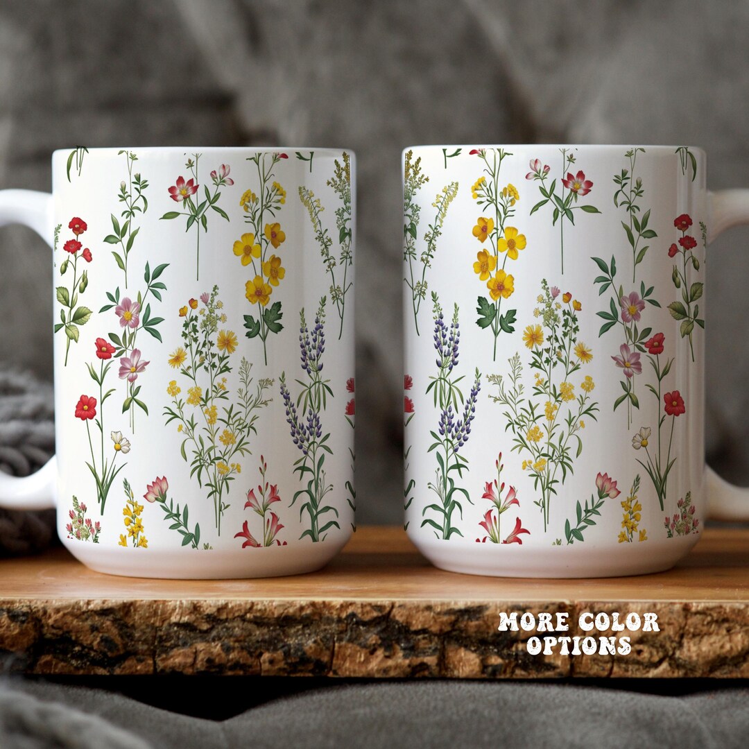 Wildflowers Coffee Mug: Botanical Floral Tea Cup, Wildflower Coffee Mug ...