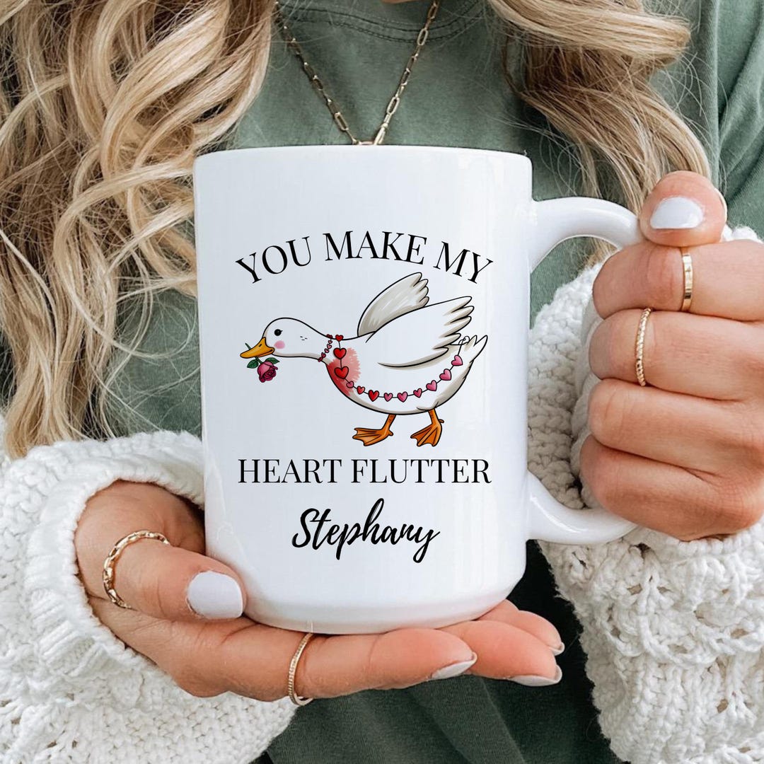 You Make My Heart Flutter Mug, Personalized Goose Mug With Name, Cute ...