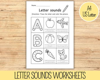Printable Alphabet Letter Sounds Worksheets, Tracing Handwriting Practice Sheets, Colors Tracing Worksheets, Preschool Phonics Printables