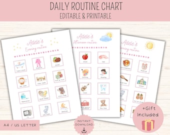 Editable Kids Daily Routine Cards, Chore Chart for Kids, Daily Visual Schedule, Routine chart, Daily Rhythm, Toddler Chore Chart, Montessori