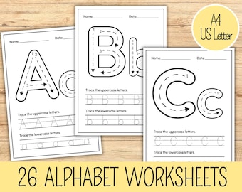 26 Alphabet Trace Worksheets, Uppercase Lowercase Alphabet, Tracing Worksheets, Alphabet Trace Write, Letter Handwriting, Tracing Letters